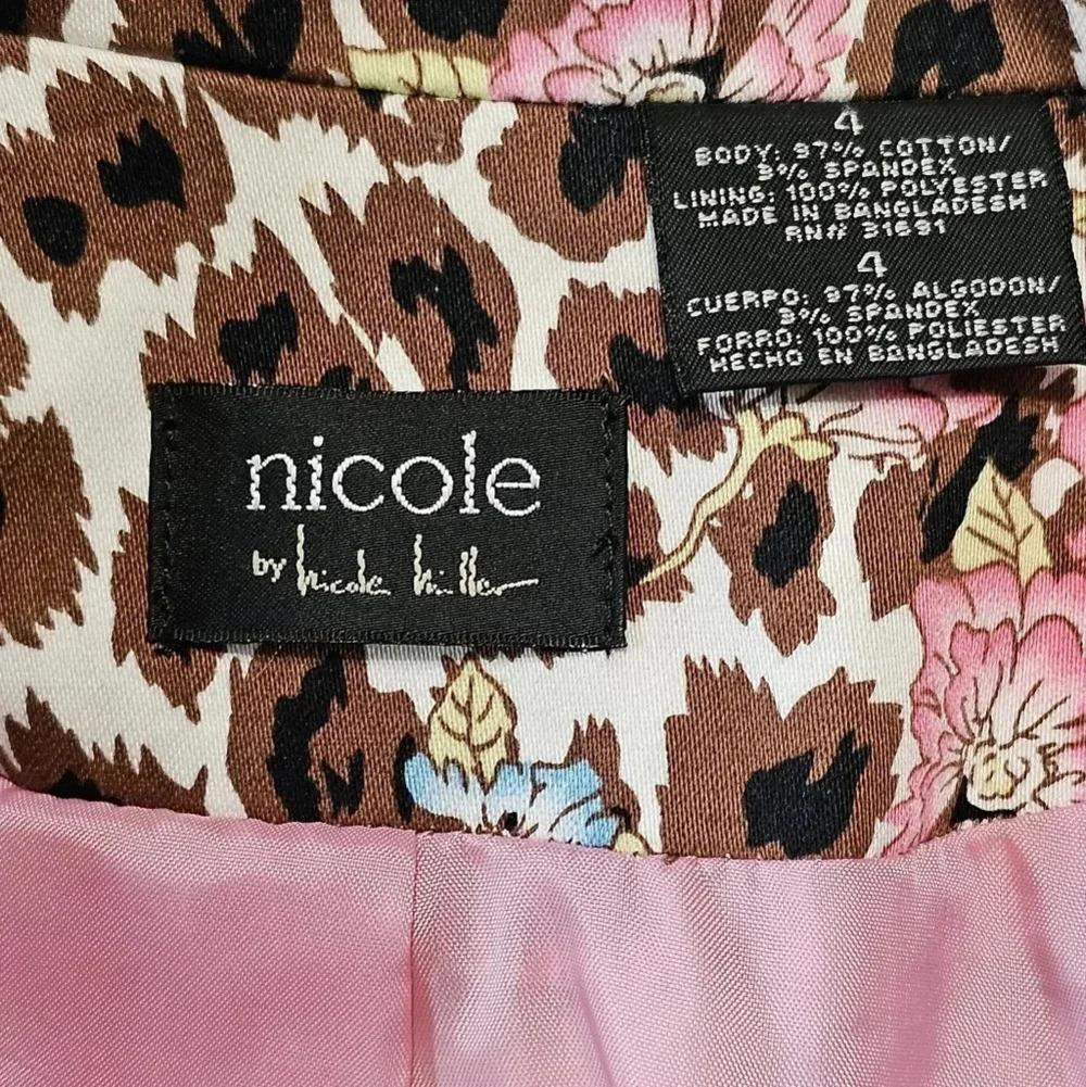 Nicole Miller Floral Leopard Print Zip Jacket Y2K Glam Statement Size 4 Vintage - Picture 5 of 7